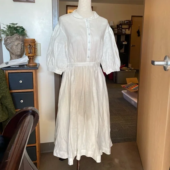 Little Women Atelier Meg Dress 3/4 Length Sleeve in White - Picture 13 of 15